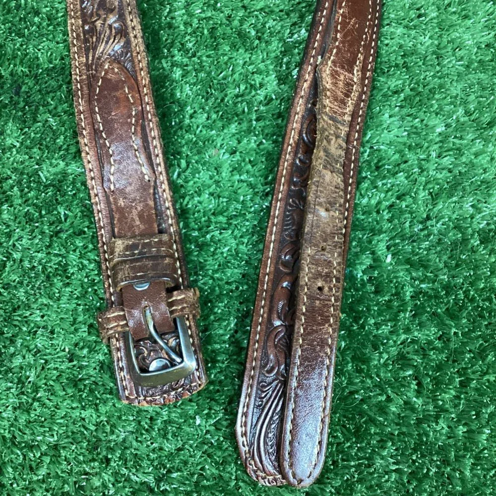 Brown Tooled Leather Belt 41